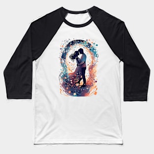 Vintage-Inspired Silhouette of a Couple in an Embrace - Valentine's Day Baseball T-Shirt